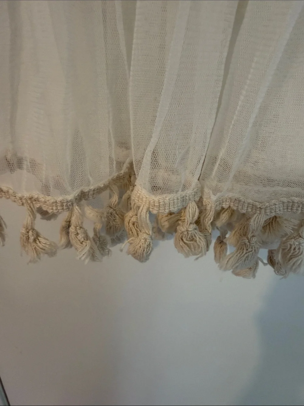 Sheer Ivory Tassel Swim Coverup with Taupe Trim